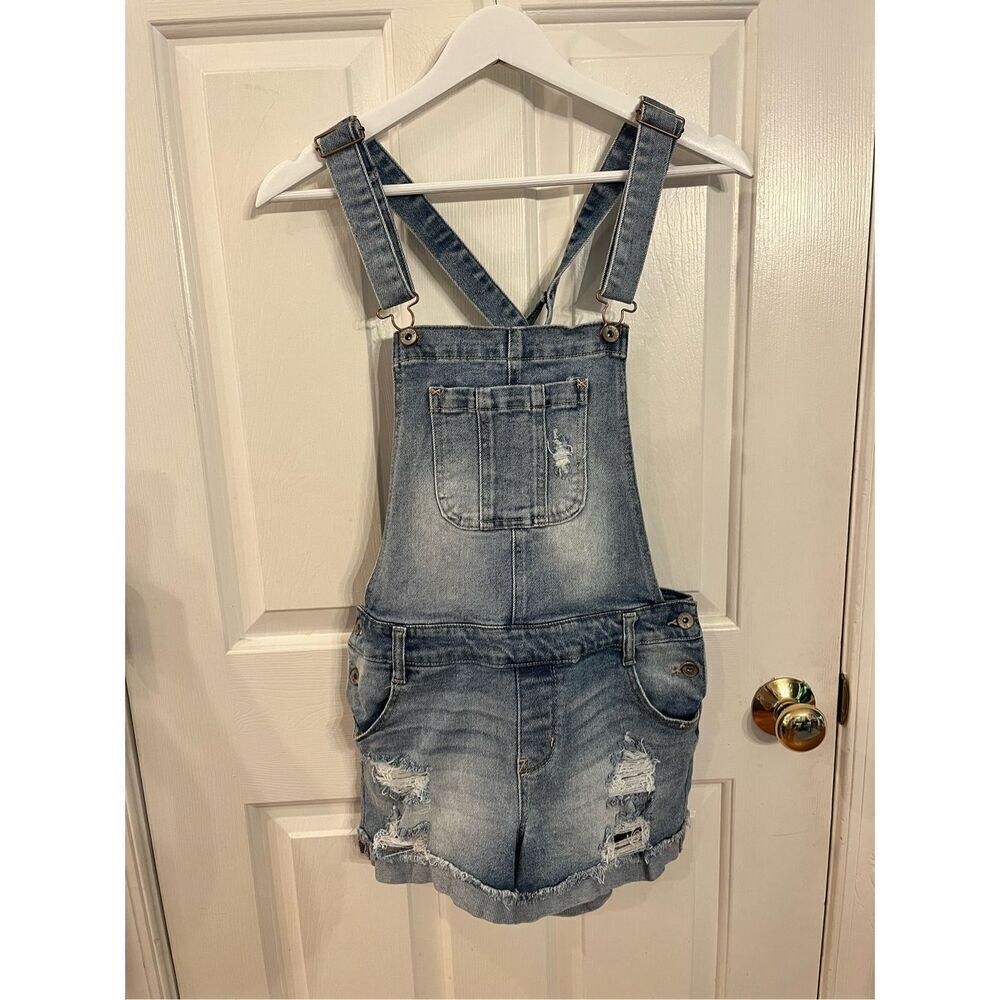 Wallflower Distressed Denim Shortalls Overalls sz M EUC